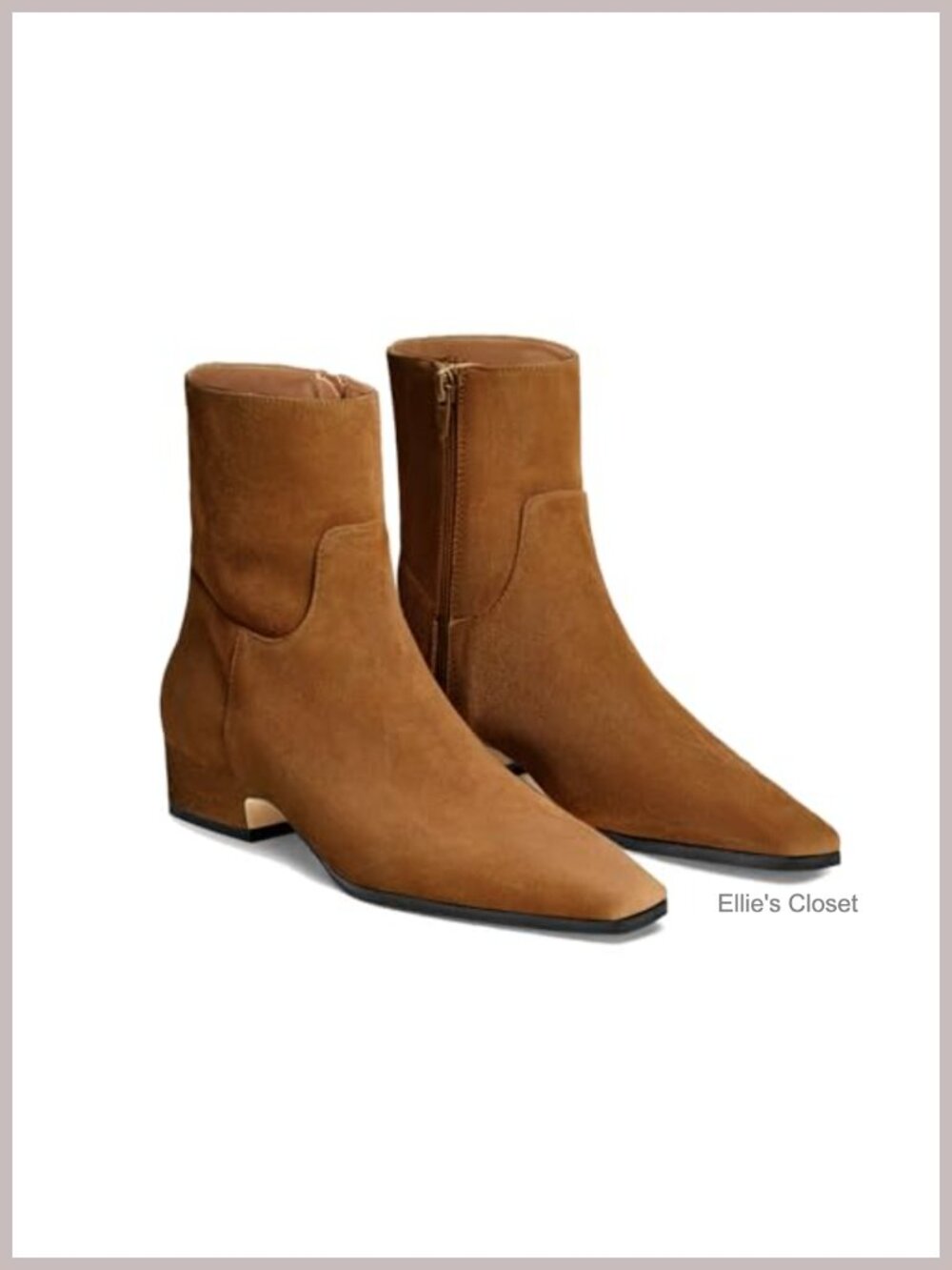 Womens Ankle Boots Faux Suede Chunky Low Heel Side Zip Booties